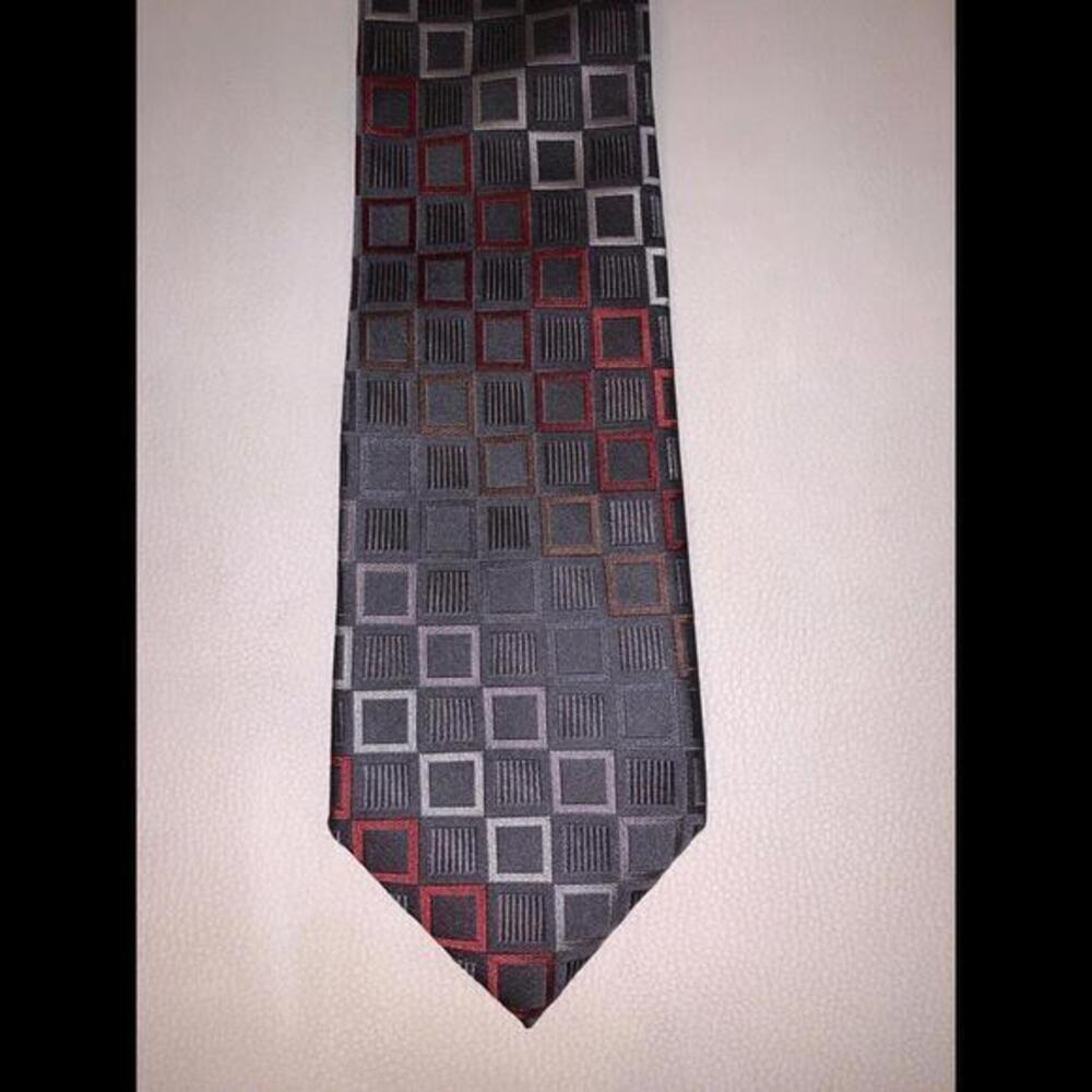 Michael kors tie l 60" w 3.5" black red gray silver 100% silk necktie